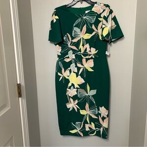 Liz Claiborne green floral short-sleeve dress Size 6 Dressy Workwear Spring NEW